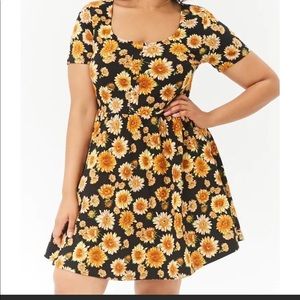 Forever 21 Black Sunflower Print Babydoll Dress 3X